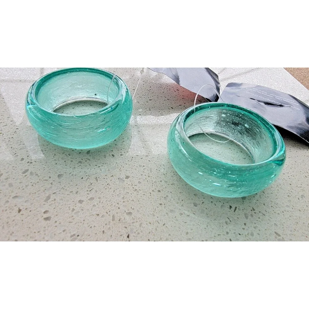 Market Square Teal Green Glass Translucent Napkin Rings- Set of 4 New